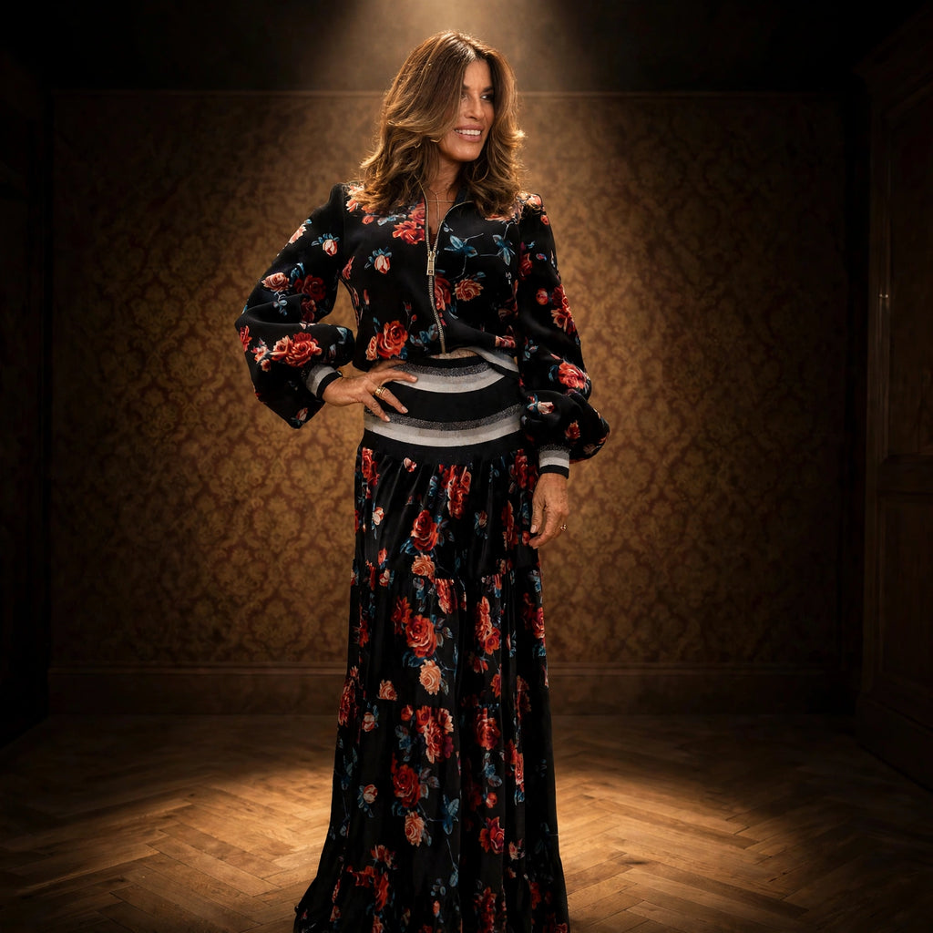 BELLAVITIS - COMPLETO BOMBER E GONNA VELVET FLOWERS