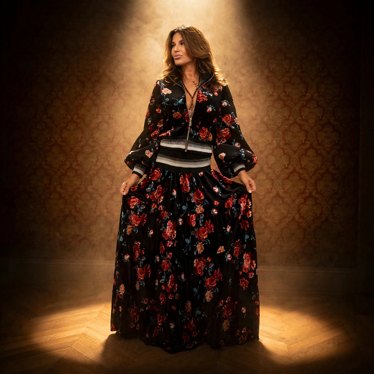 BELLAVITIS - COMPLETO BOMBER E GONNA VELVET FLOWERS