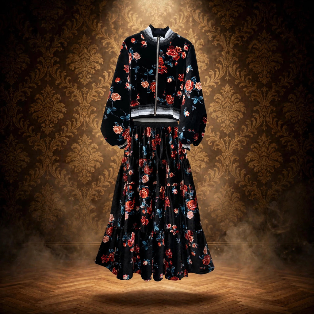 BELLAVITIS - COMPLETO BOMBER E GONNA VELVET FLOWERS