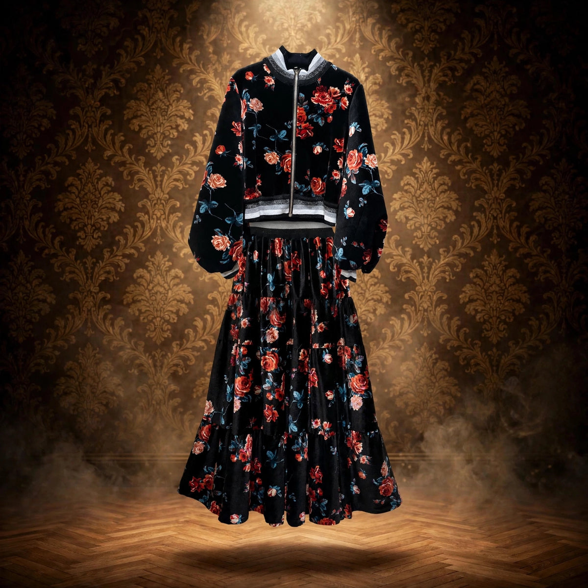 BELLAVITIS - COMPLETO BOMBER E GONNA VELVET FLOWERS